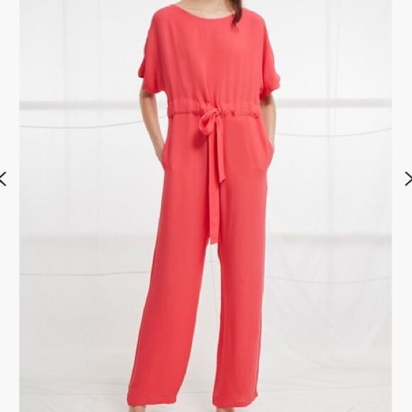 French Connection Orange Aleza Short Sleeve Crepe Self-Tie Jumpsuit Sz 8 - Picture 1 of 7